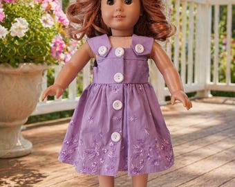 18 Inch Doll outfit, purple embroidered sundress by Project Funway on Etsy