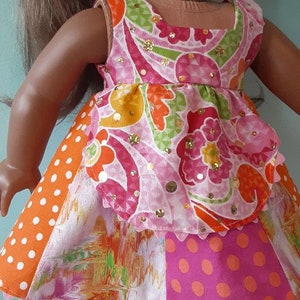 18 Inch Doll pink and orange doll sundress, doll dress by Project Funway on Etsy image 2