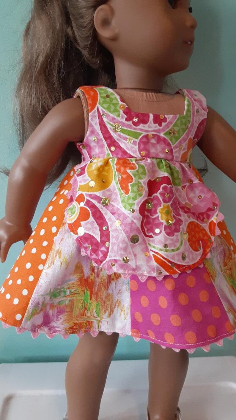 18 Inch Doll pink and orange doll sundress, doll dress by Project Funway on Etsy image 2