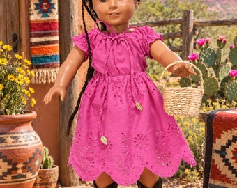18 Inch doll outfit, Southwestern style 3 piece outfit - hot pink eyelet skirt, peasant top and basket of veggies by Project Funway on Etsy