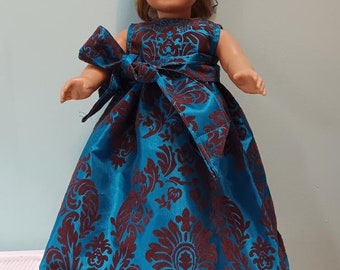 18 Inch Doll tea; and brown damask fancy full length dress, special occasion dress by by Project Funway on Etsy