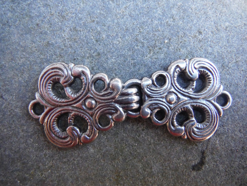 Metal Hook and Eye Silver Fasterner, Clasp, Frog, Closure in Scandinavian Style image 1