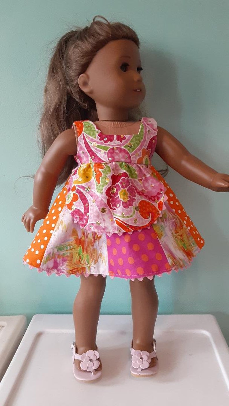 18 Inch Doll pink and orange doll sundress, doll dress by Project Funway on Etsy image 1