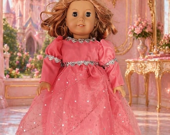 Coral and Silver Princess dress for popular 18 inch Dolls, made  by Project Funway on Etsy