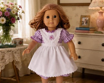 18 inch Doll purple gingham dress and pinafore by Project Funway on Etsy