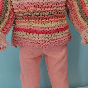 18 Inch Doll outfit, Sweater tunic in coral, yellow and orange strips with light coral leggings , by Project Funway on Etsy image 4