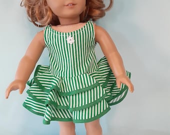 18 Inch Doll green and white striped summer dress by Project Funway on Etsy