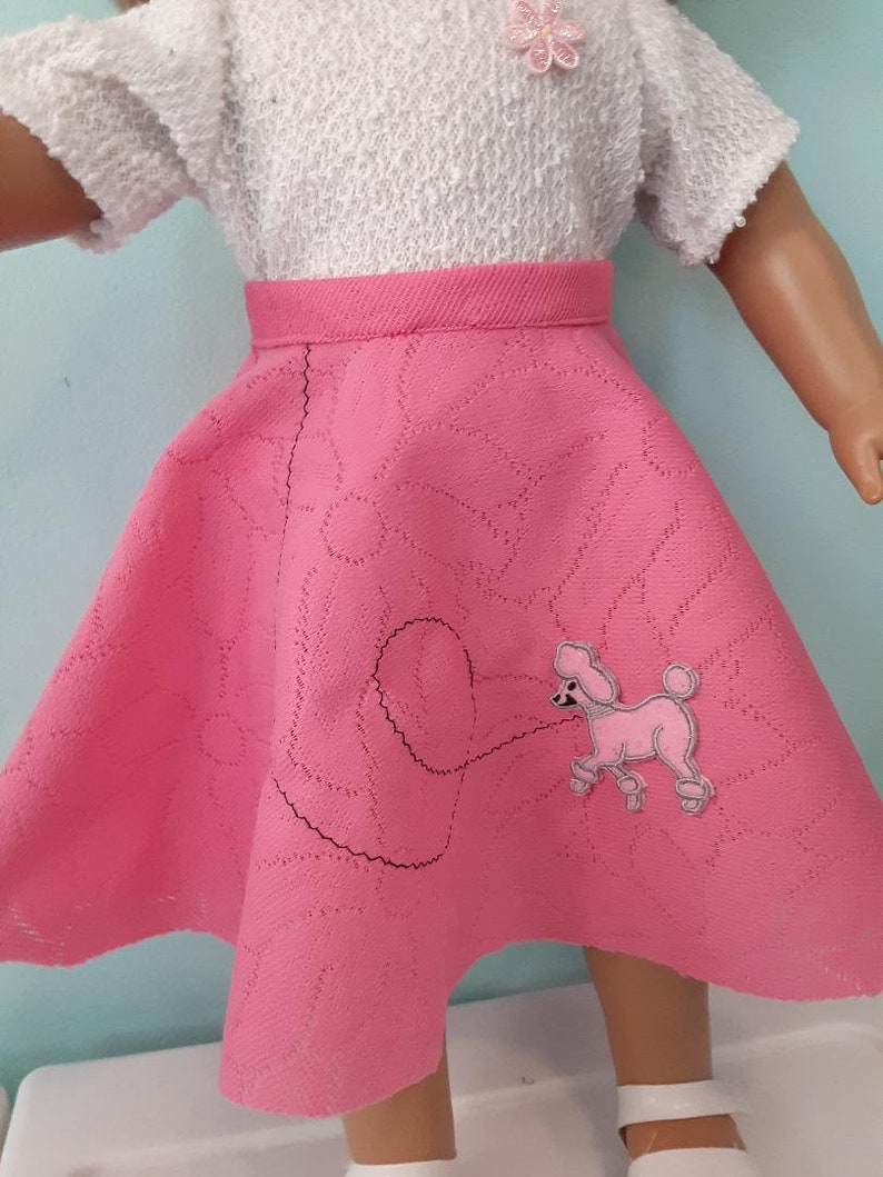 18 Inch doll 50's style pink poodle poodle skirt and top, sock hop, gift for doll lover, by Project Funway on Etsy image 3