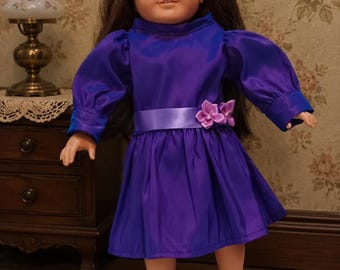 18 Inch historic Doll drop-waist Samantha historic party dress in beautiful purple satin by Project Funway