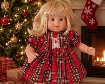 15 or 16 inch Baby doll outfit,  Red plaid taffeta Holiday dress by Project Funway on Etsy