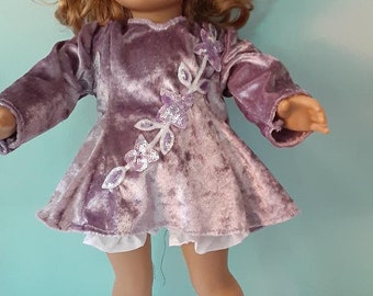 18 Inch girl Doll lilac color velour ice skating dress with sequin applique, skates and panties by Project Funway on Etsy