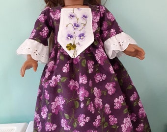 18 inch Doll historic purple print colonial long dress, perfect for Felicity or Caroline by Project Funway on Etsy