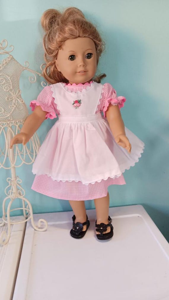 18 inch Doll pink gingham dress and pinafore by Project Funway on Etsy