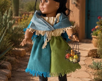 18 inch Doll 4 piece southwestern outfit, skirt, peasant top, shawl and basket of fruit by Project Funway on Etsy