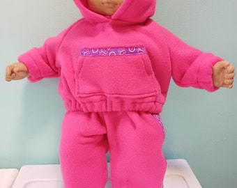 15 or 16 inch doll or Bitty Baby or Bitty twin outfit, 2 piece hot pink sweat suit,  hooded sweat shirt and matching pants by Project Funway