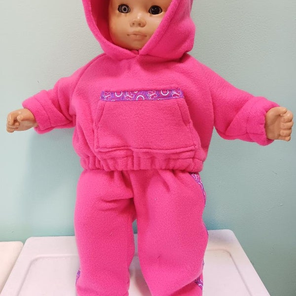 15 or 16 inch doll or Bitty Baby or Bitty twin outfit, 2 piece hot pink sweat suit,  hooded sweat shirt and matching pants by Project Funway