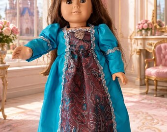 18 inch doll princess dress with tiara, in teal color and silver, by Project Funway on Etsy