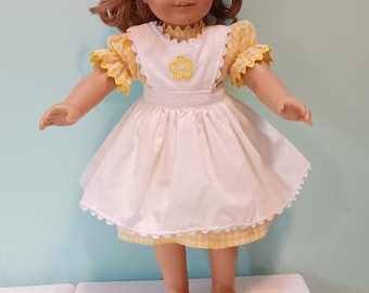 18 inch Doll yellow gingham dress and pinafore by Project Funway on Etsy