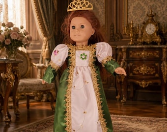 Green and gold Princess dress for popular 18 inch Dolls, made  by Project Funway on Etsy