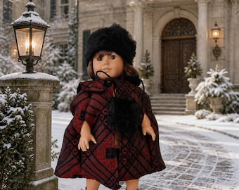18 inch doll Victorian cape with faux fir hate and muff, perfect for historical dolls, by Project Funway on Etsy