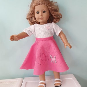 18 Inch doll 50's style pink poodle poodle skirt and top, sock hop, gift for doll lover, by Project Funway on Etsy image 1