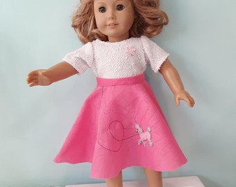 18 Inch doll 50's style pink poodle poodle skirt and top, sock hop, gift for doll lover,  by Project Funway on Etsy