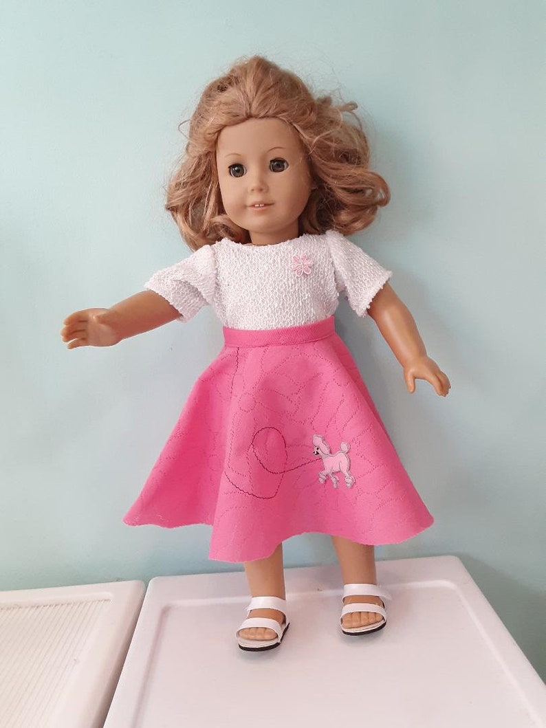 18 Inch doll 50's style pink poodle poodle skirt and top, sock hop, gift for doll lover, by Project Funway on Etsy image 1