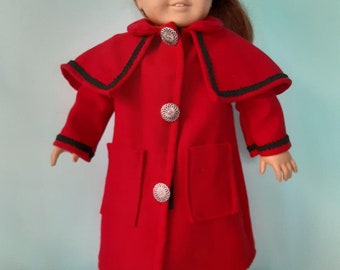 18 inch doll Historic Coat, solid red with capelet, and Hat,  by Project Funway on Etsy