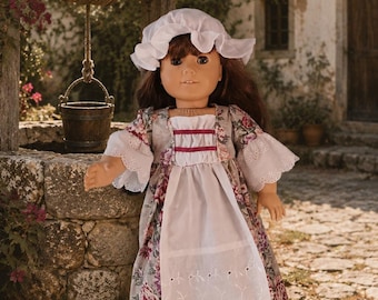 18 inch Doll historic colonial long dress with Peplem skirt, perfect for Felicity or Caroline, homemade by Project Funway on Etsy