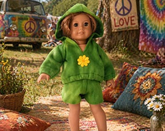 18 inch Doll Homemade green tie dye hooded sweatshirt and shorts, by Project Funway on Etsy