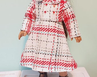 18 doll coat, double breasted coat in red, white and black plaid, by Project Funway on Etsy l