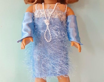 18 inch doll clothes, light Blue Flapper dress, gloves, and headband for 18 Inch American Girl Doll, perfect gift for doll lover