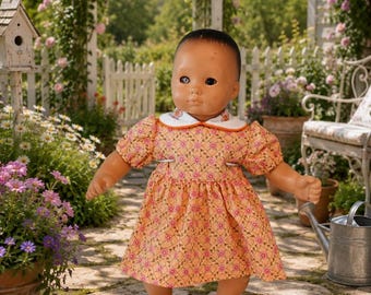 Baby doll 15 inch or 16 inch doll, light blue print cotton dress, with headband by Project Funway on Etsy