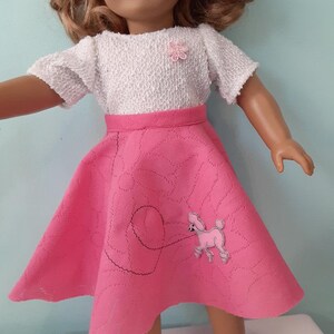 18 Inch doll 50's style pink poodle poodle skirt and top, sock hop, gift for doll lover, by Project Funway on Etsy image 2