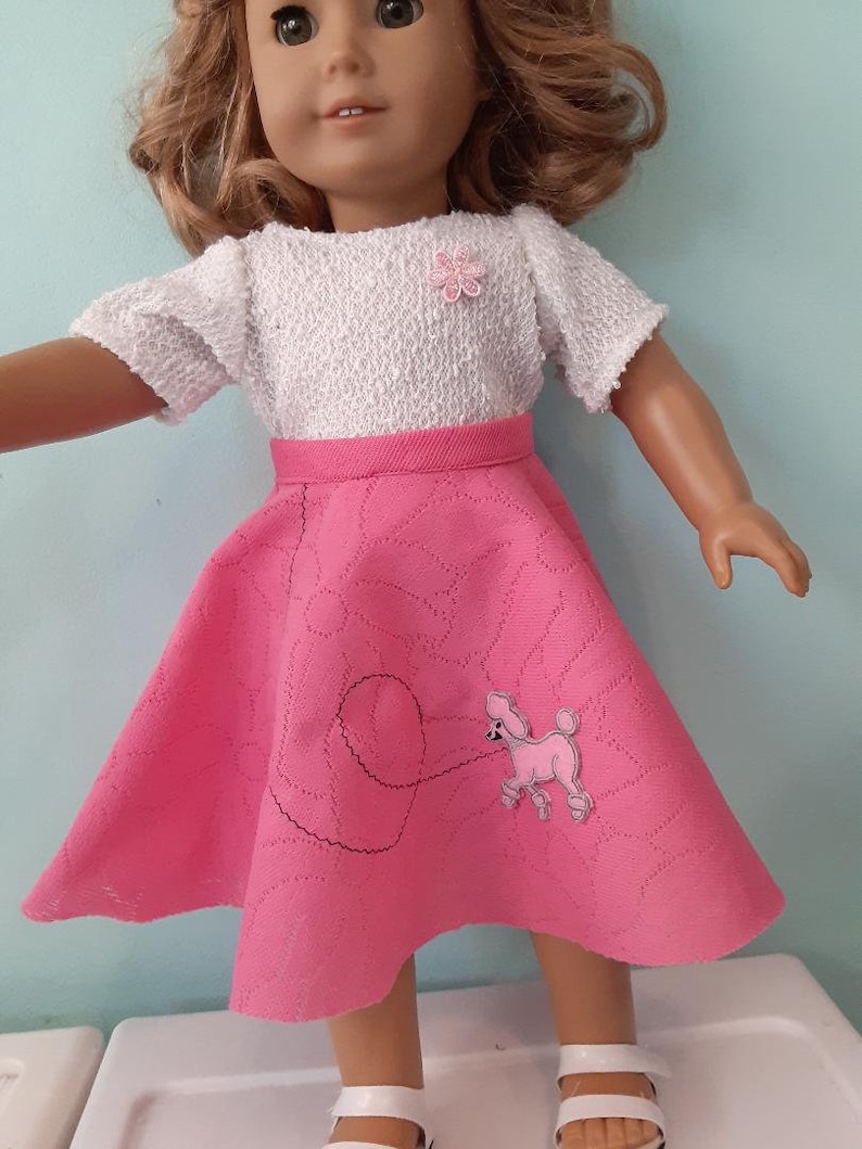 18 Inch doll 50's style pink poodle poodle skirt and top, sock hop, gift for doll lover, by Project Funway on Etsy image 2