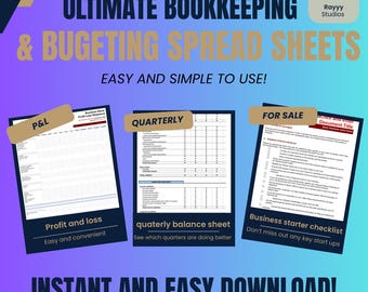 Small Business Bookkeeping Spreadsheets: P&L, Balance Sheets, Invoicing (Digital Download)