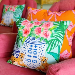 Chinoiserie pillow cover, double happiness, ginger jar | Teal