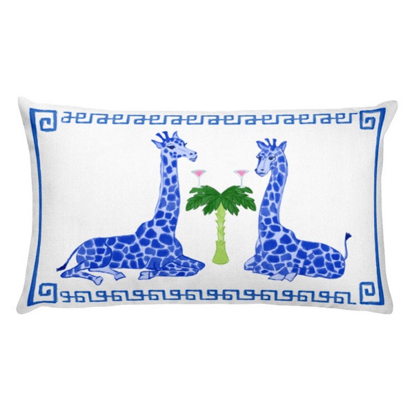 The Eleanor - Lumbar pillow cover 12x20, Giraffes drinking cosmos