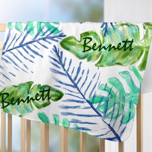 Palm leaf print baby blanket, personalized baby blanket, palm print