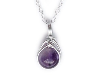 Amethyst Pendant Necklace | Sterling Silver or Gold Dainty Simplistic 8mm Gemstone Crystal Healing