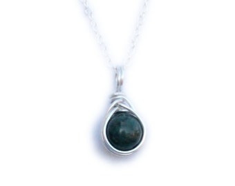 Bloodstone Sterling Silver Necklace | Dainty Simplistic 8mm Gemstone Crystal Healing