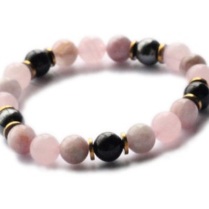 HEALING LOVE | Kunzite, Rose Quartz, Black Tourmaline & Gold Hematite | Empath Gemstone Crystal Protection Bracelet