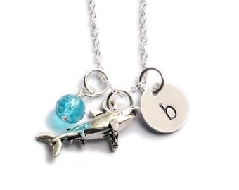 Shark Charm Necklace | dainty shark jewelry, sterling silver, ocean jewelry, marine, sea, initial, personalized