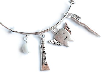 Dentist Dental Hygienist Assistant Tooth Fairy Bangle Charm Bracelet