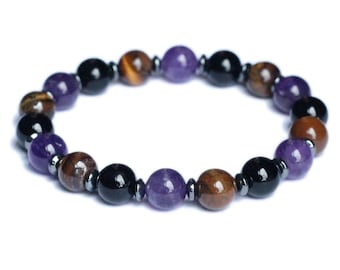 PATIENCE & ANGER CONTROL | Tiger's Eye, Amethyst, Tourmaline | Gemstone Bracelet, Empath Protection, Crystals, Natural Healing