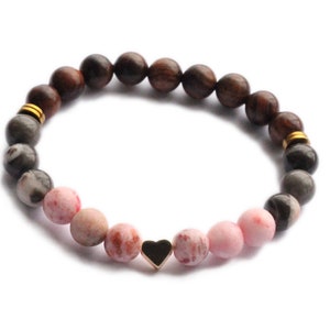 BEVEILIGING | Roze Jade, Palissander en Roze Zebra Jasper | Empath Bescherming Armband, Edelsteen, Energie Schild, Natuurlijke Genezing, Kristal