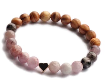 HEALING CALM | Kunzite, Lepidolite, & Kingwood | Empath Protection Bracelet, Gemstone, Energy Shield, Natural Healing, Crystal
