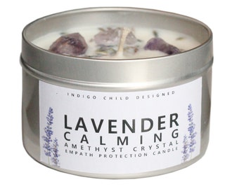 Empath Protection Candle, Calming Lavender and Amethyst Crystals