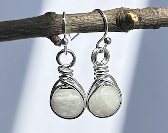 Moonstone Earrings | Sterling Silver or Gold Plated Dainty Simplistic 8mm Gemstone Crystal Healing