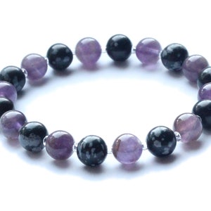 OVERCOME ADDICTION | Amethyst & Snowflake Obsidian | Gemstone Bracelet, Empath, Protection, Energy Shield, Natural Healing, Crystal